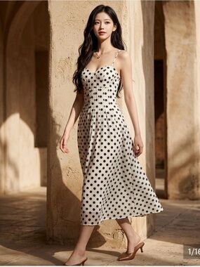 En Saison Ivory Black Polka Dot Spaghetti Strap Girlcore Luxury Maxi Dress-XS